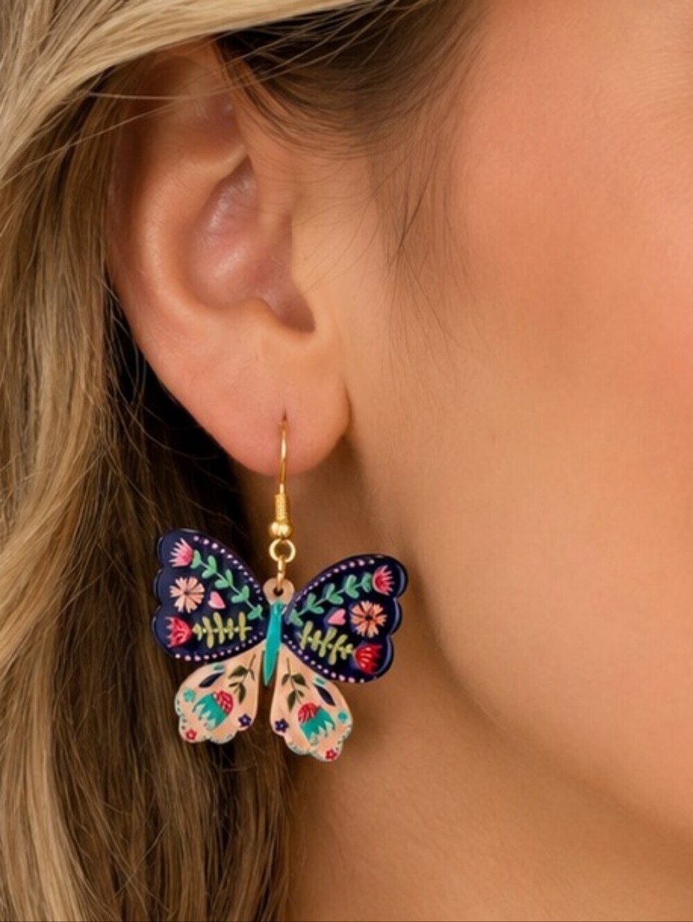 Floral Butterfly Drop Earrings
